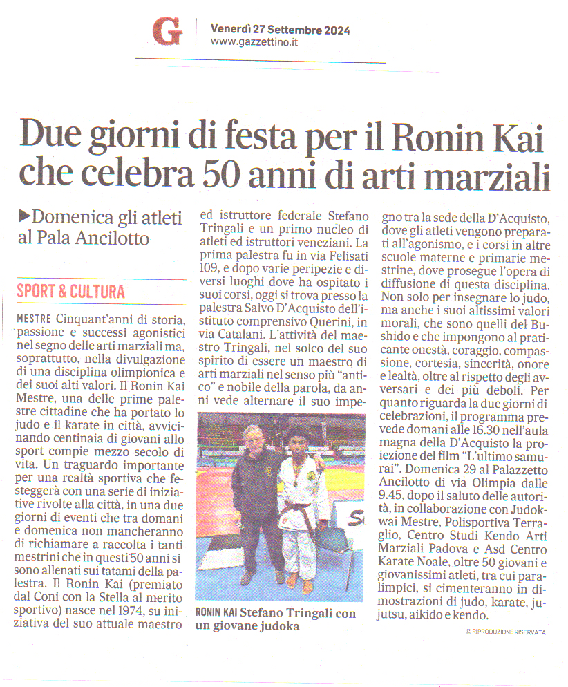 ARTICOLO GAZZETTINO 50 ANNI di RONIN KAI VENEZIA